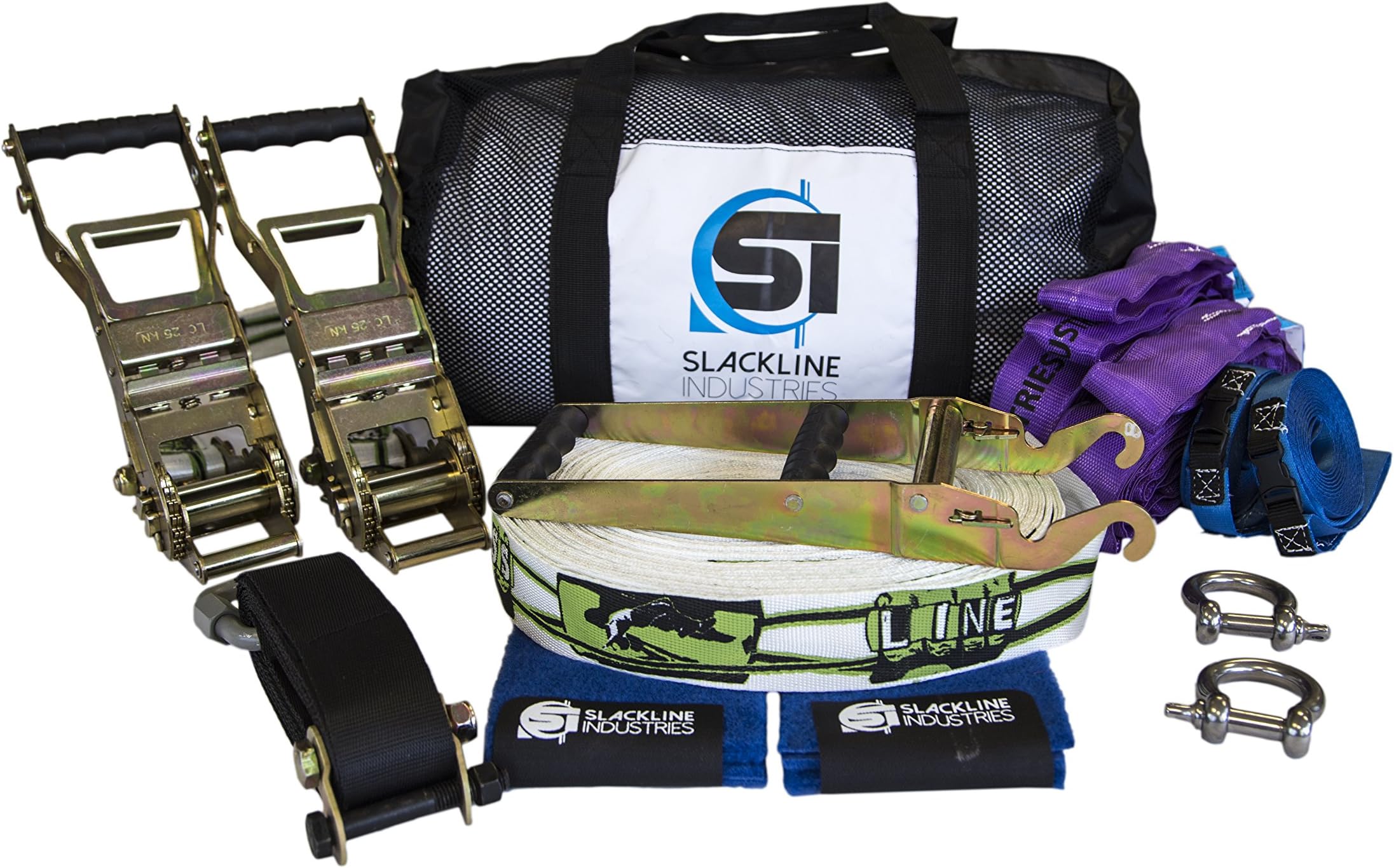 Slackline Industries Boss Line - 85ft Competition Style Trickline Kit with Backup Lines, Tree Protectors
