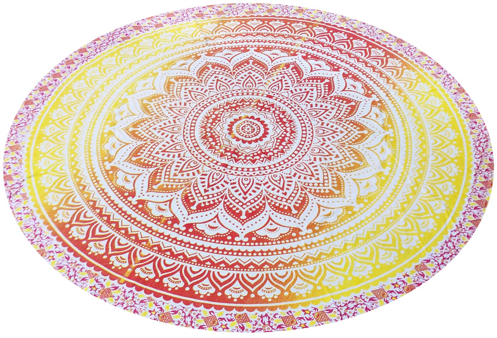 Purpledip Cotton Wall Poster Beach Throw 'Sun Mandala': Bohemian Wall Hanging Round Tapestry (20064D)
