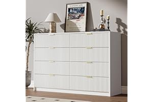 MAISONARIA White Dresser for Bedroom, 8 Drawer Double Dresser, Modern Chest of Drawers for Bedroom, Living Room, Entryway and Closet, 55" L x 15.7" D x 37.4" H