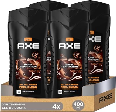 Gel doccia 3 in 1 e shampoo Dark Temptation XL per una freschezza e un profumo di lunga durata, dermatologicamente testati, 400 ml, 4 pezzi
