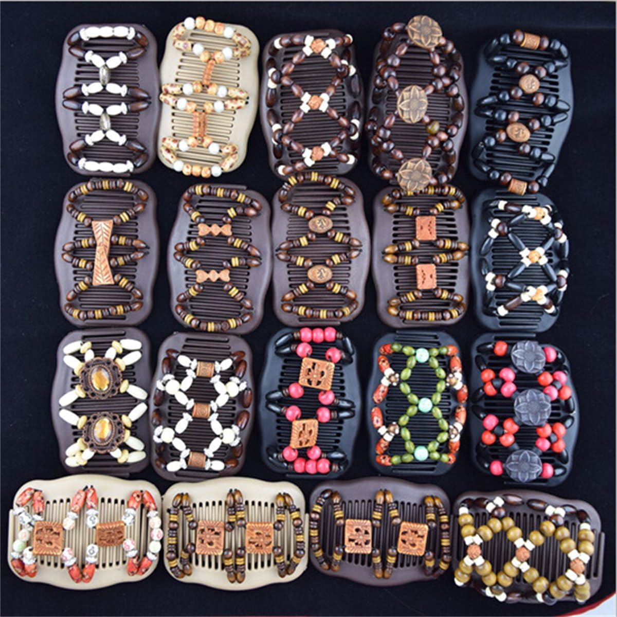 FUMUD Fashion Design Style Multi Butterfly Magic Wood Beading EZ Double Clips Hair Slide Combs Hair Accessories (3pcs)