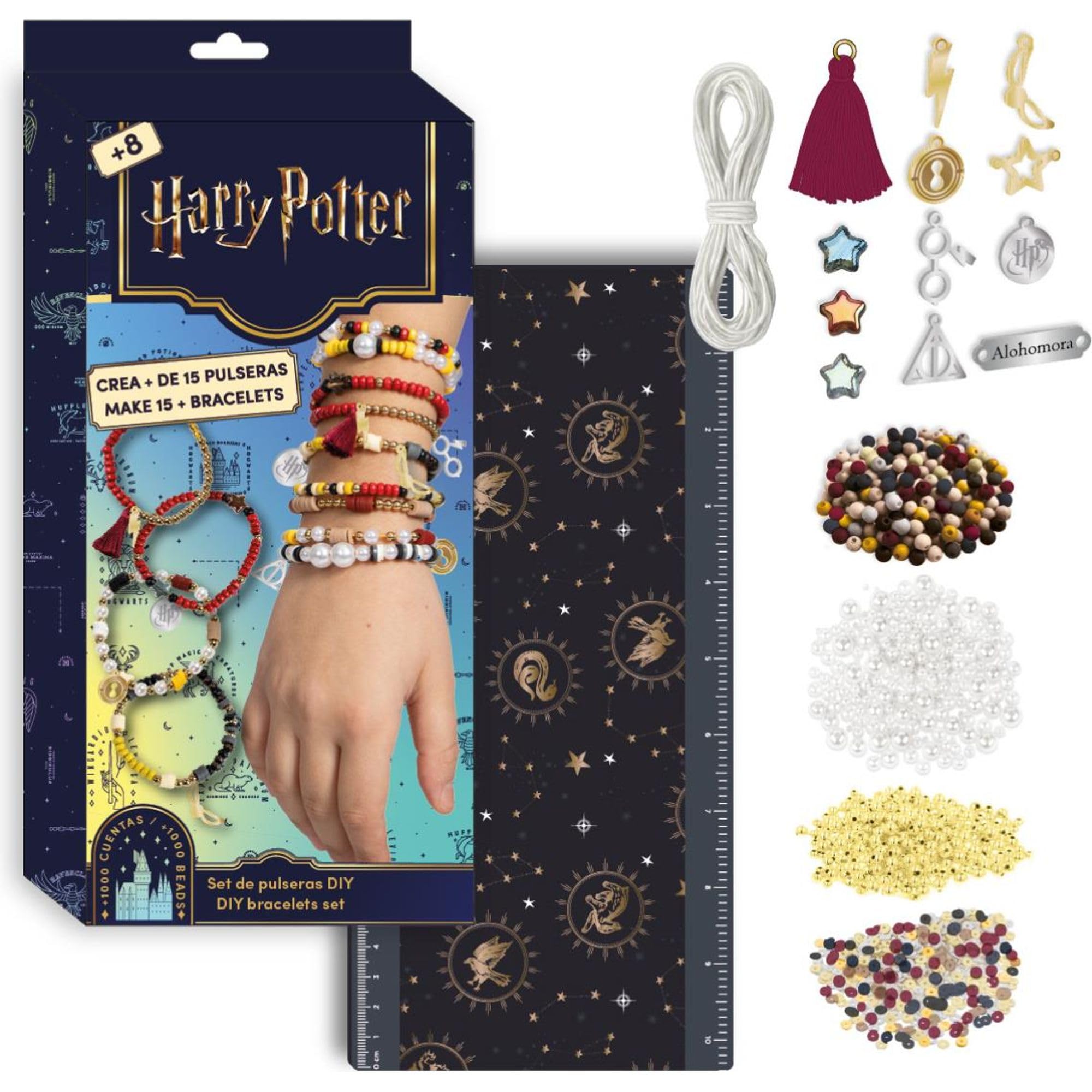 Harry Potter DIY Bracelet Set | Creative Kit with Beads, Elastic and Magic Charms from Hogwarts Houses | Design 15+ Bracelets in Magic Style