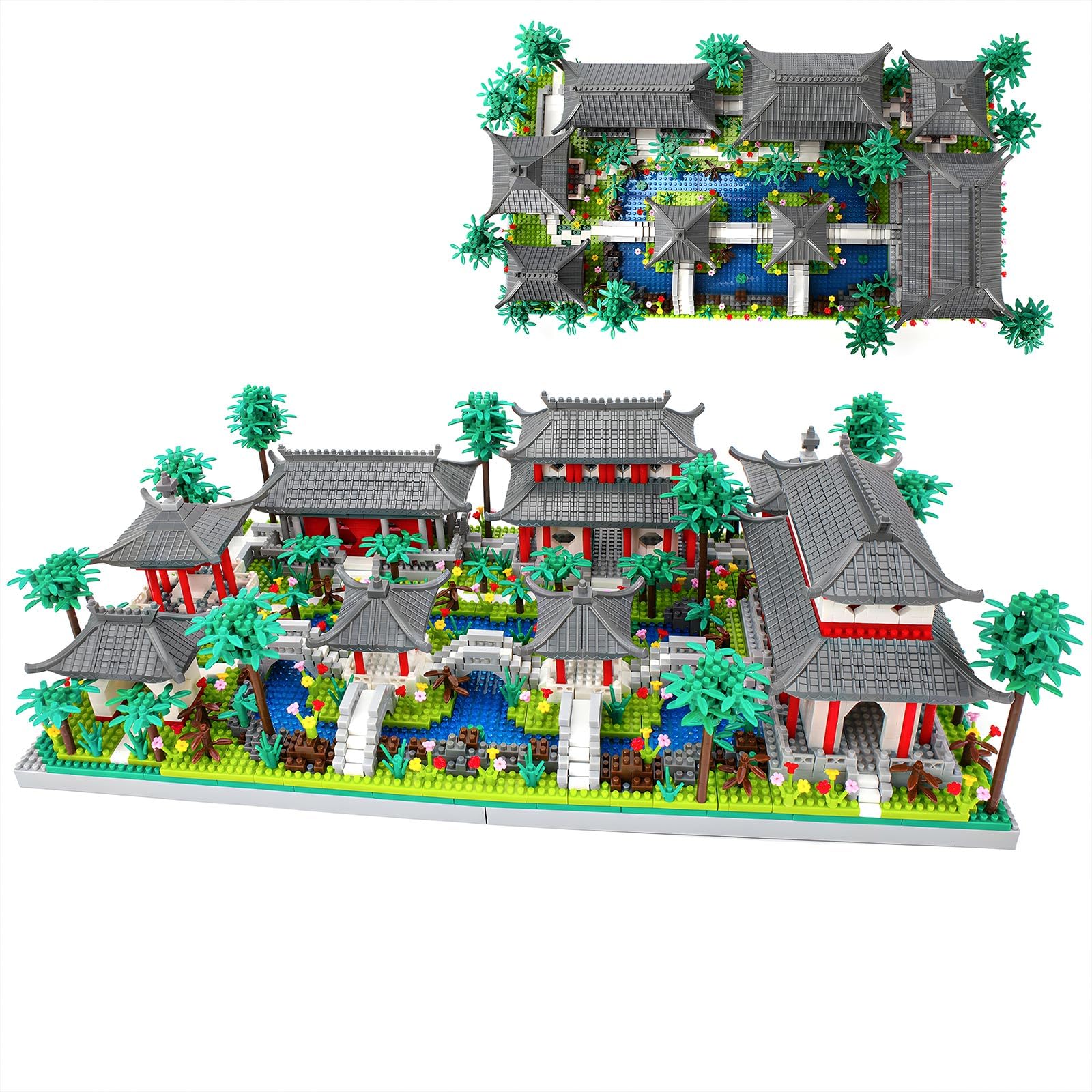 Seyaom Micro Mini Chinese Architecture of Suzhou Garden with Trees Building Blocks Set-Back Garden, Botanical Collection Building Set with LED Light for Adults, 14+ Teens (3888 Pcs)