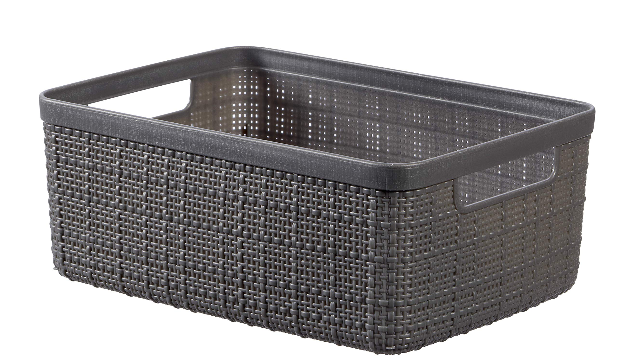 CURVER Juliet- Small Rectangular Basket 5L, Storage, Organization, 100% Recycled Plastic, Jute Finish, 27 x 20 x 11 cm, Dark Grey
