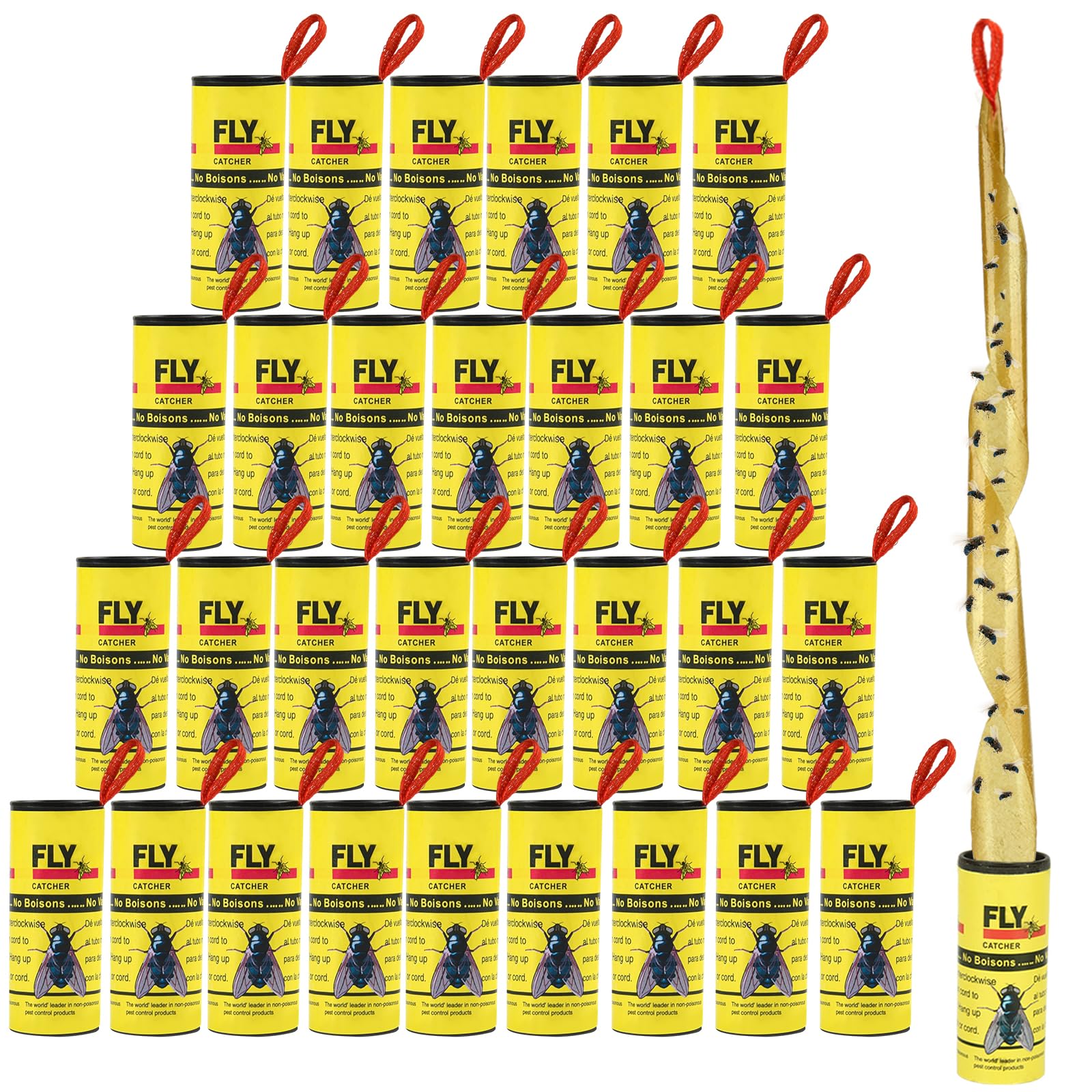 30PCS Fly Paper Strips, TRIITECH Sticky Fly Ribbons Traps, Tape Trap Ribbons for Indoor and Outdoor