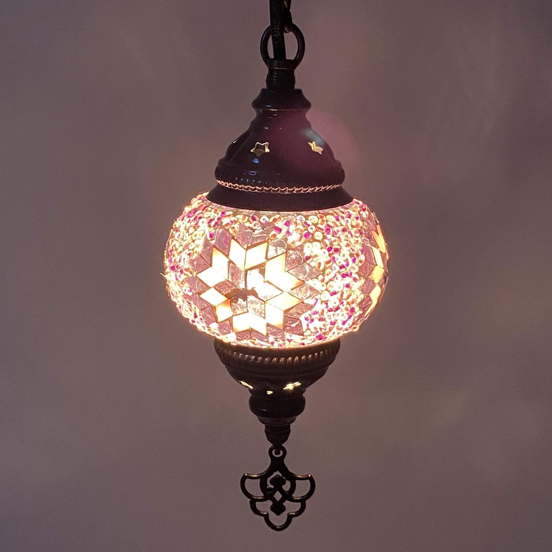Turkish Mosaic Lantern Hanging Single Chain - 4"x23" - B1S - Purple