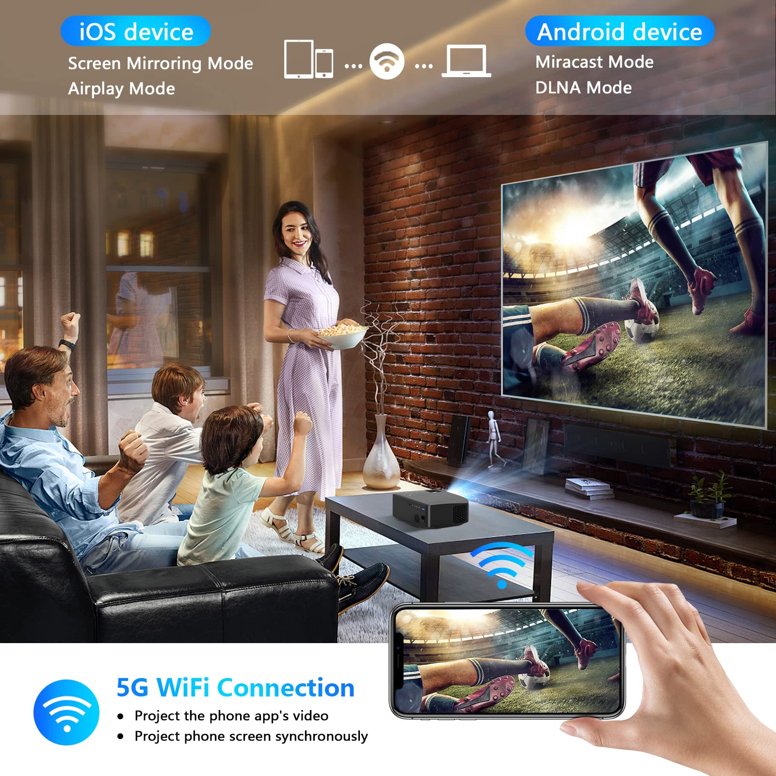 Native 1080P 5G WiFi Bluetooth Projector, AILESSOM 20000LM 450
