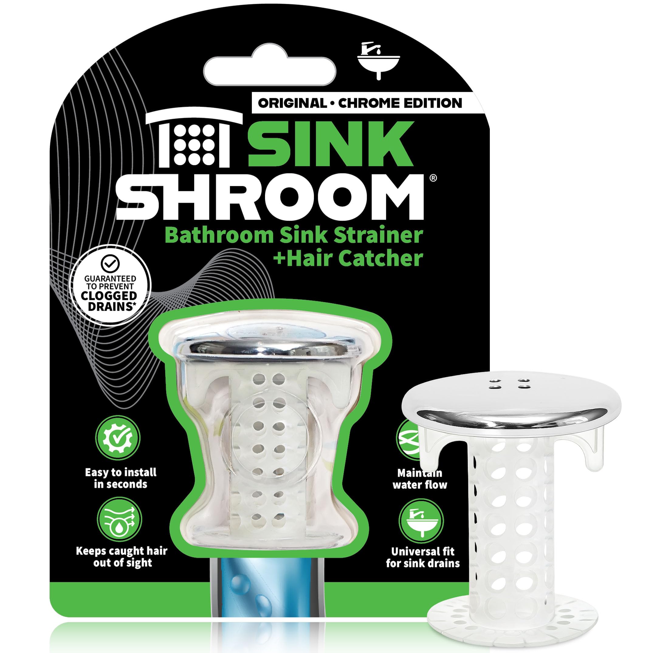 SinkShroom Bathroom Sink Drain Protector Hair Catcher Strainer Snare Silicone Chrome Standard