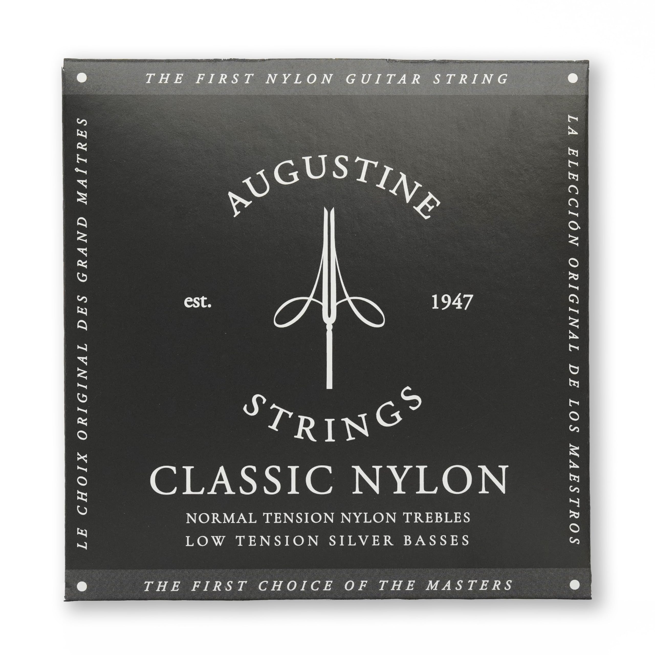 Augustine Classic Black Label Nylon Guitar Strings (Complete Set) for Classical Guitars - Regular Tension Trebles, Low Tension Basses - Vintage Sound, Full Tone