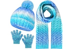 LEELOON Kids Winter Hat Scarf Gloves Set, Kids Beanie Hat Long Scarf Mittens with Warm Fleece Lining for Boys Girls 3-10 Years Old