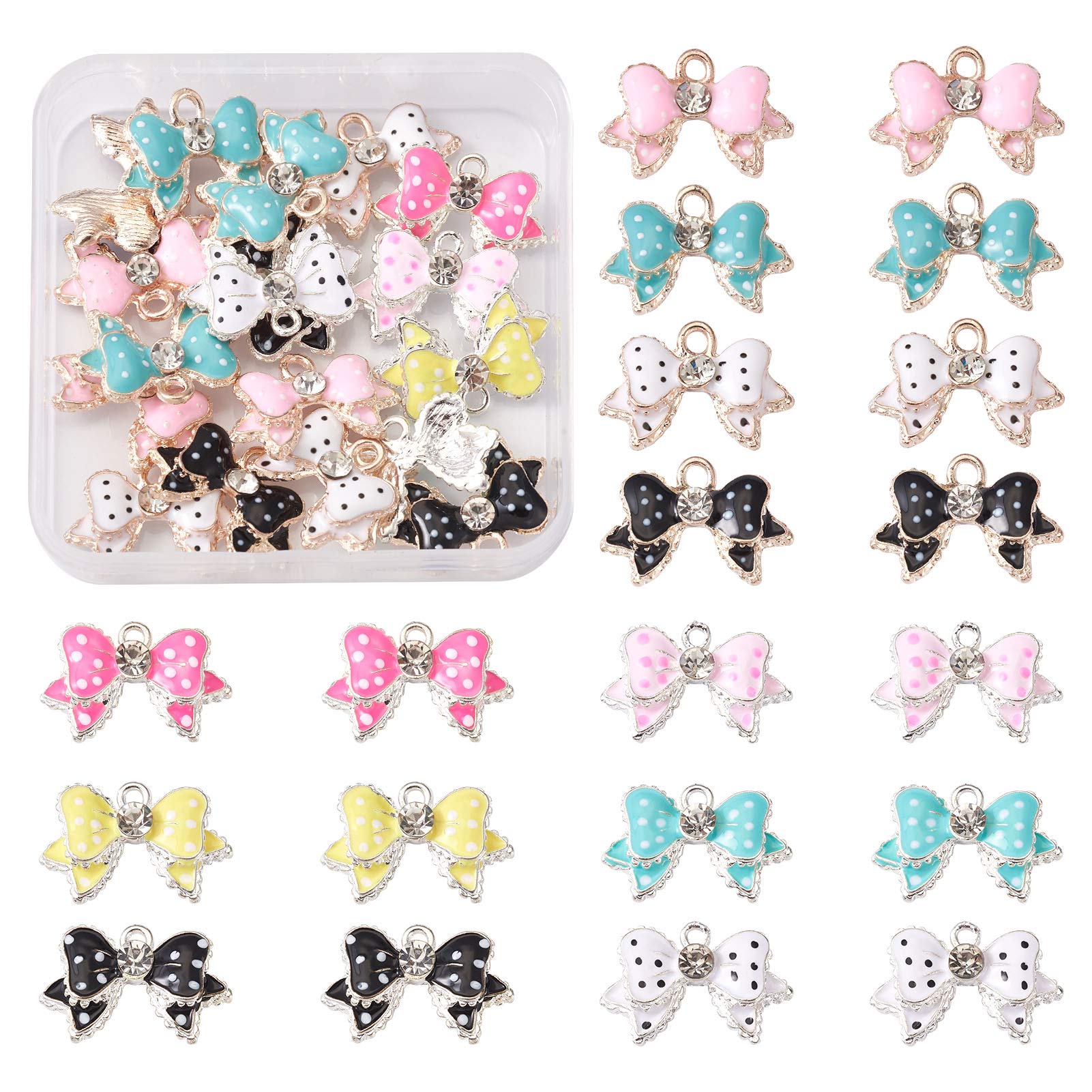 PandaHall 28pcs Bowknot Alloy Enamel Charms Pendant 25x16~17x5mm Mixed Colors Cute Bowknot Dangle Charms Beads for DIY Necklace Earring Dangle Bracelet Jewelry Making