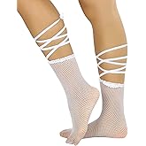 ToBeInStyle Women's Lace Trim Fishnet Ankle High Socks With String Tie