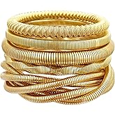 YBMYCM 5PCS Bangles Bracelets for Women Chunky Stretch Bracelet Set Stainless Steel Chain Flexible Wide Wristband Bangle Stackable Layered Bracelets Gift Jewelry