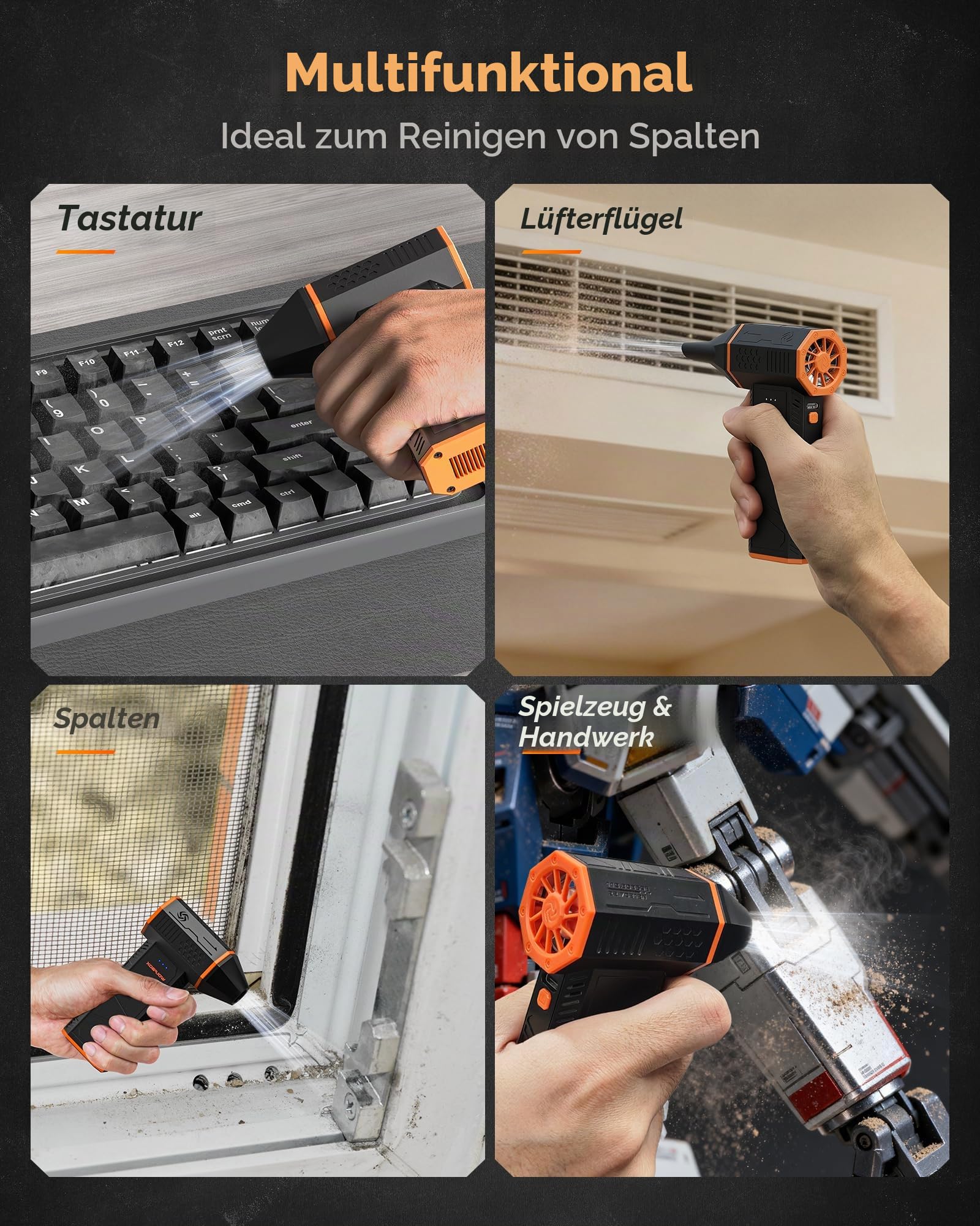 WOLFBOX MegaFlow 50 Electric Air Duster-110000RPM Super Power Cordless Air Duster, 3-Gang einstellbare Mini-Gebläse mit Akku, Staubbläser für Computer, Tastatur, Haus, Outdoor und Auto 4