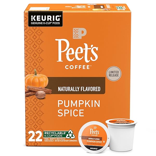 PEET’S COFFEE, FLAVORED LIGHT ROAST KEURIG K-CUP PODS – PUMPKIN SPICE 22 COUNT (1 BOX OF 22 K-CUP PODS)