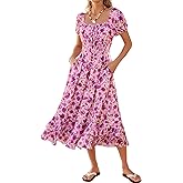 Kate Kasin Womens Summer Boho Floral Maxi Dress 2026 Square Neck Puff Sleeve Smocked Flowy A Line Beach Wedding Guest Dresses