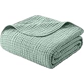Yoofoss Muslin Blanket 100% Organic Cotton Large Twin Size 60" x 80" for Bed Couch Summer Gauze Blanket for Adults Lightweight and Breathable Dark Green