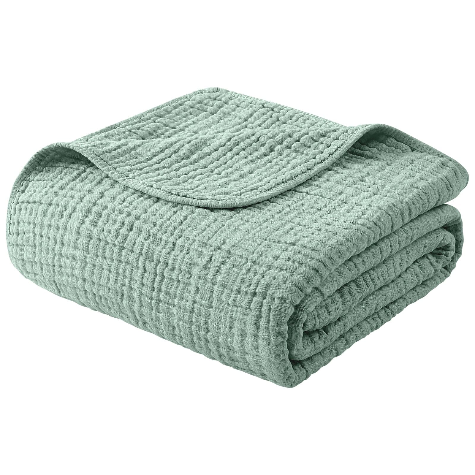 Yoofoss Muslin Blanket 100% Organic Cotton Large Twin Size 60" x 80" for Bed Couch Summer Gauze Blanket for Adults Lightweight and Breathable Dark Green
