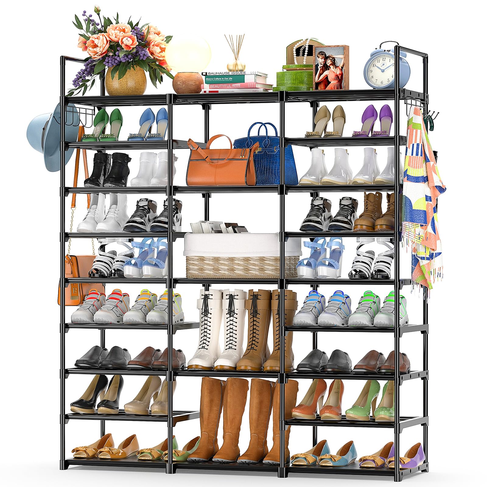 Photo 1 of Kottwca 9-Tier Metal Shoe Rack Organizer for 50-55 Pairs - Space Saving Shoe Storage Shelf for Entryway, Closet, Bedroom, Hallway