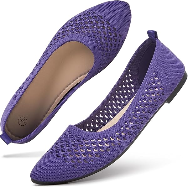 Qibusleen Closed Round Toe Flats For Women Knit Ballet Flats
