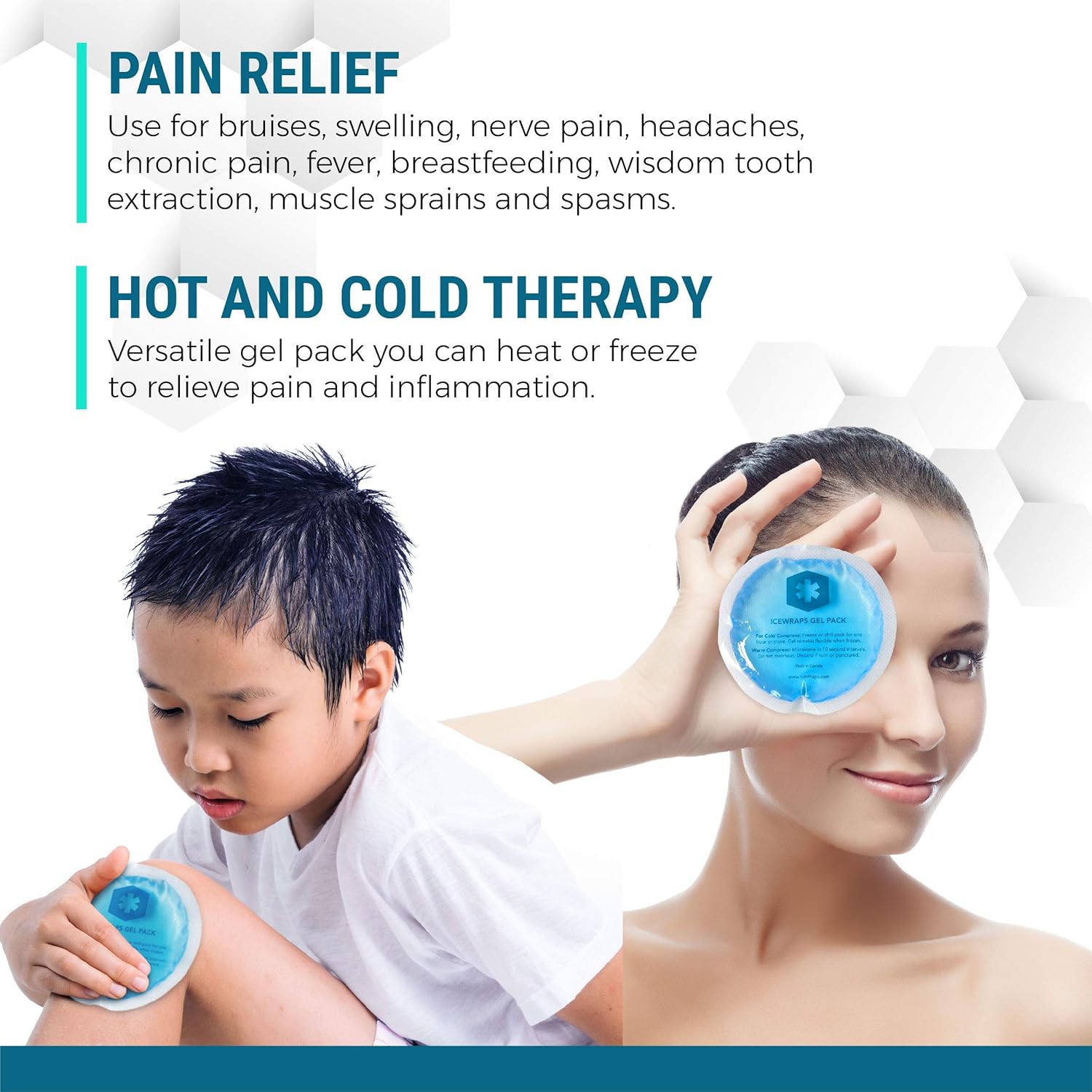 ICEWRAPS Reusable Gel Ice Packs with Cloth Backing - Hot Cold Pack for Kids Injuries, Breastfeeding, Wisdom Teeth, First Aid - Round 5 Pack: Health & Personal Care