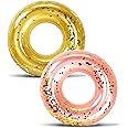 Mozlly Bundle of Gold & Rose Gold Inflatable Pool Float Tubes Set of 2 - Premium Confetti Swim Rings Floaters (36"), Vinyl Water Tube, Fun Pool Toys for Beach, Lake, Party, Vacation, Decor - 2 Pack