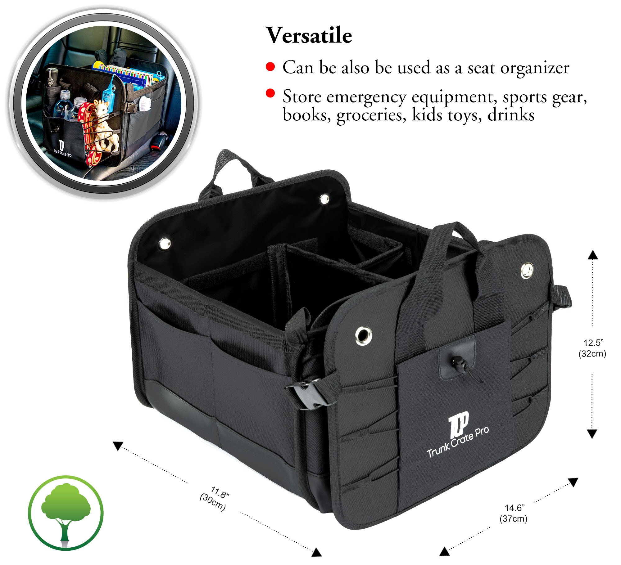 Trunkcratepro Collapsible Portable Multi Compartments Trunk Organizer, Black Buy Online in UAE