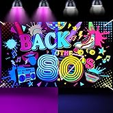 Breling Back to The 80's Backdrop Banner Retro Neon 80s Glow in The Dark Party Decorations Hanging Hip Hop Wall Decor for Background Photography Birthday Supplies, 71 x 43 Inch