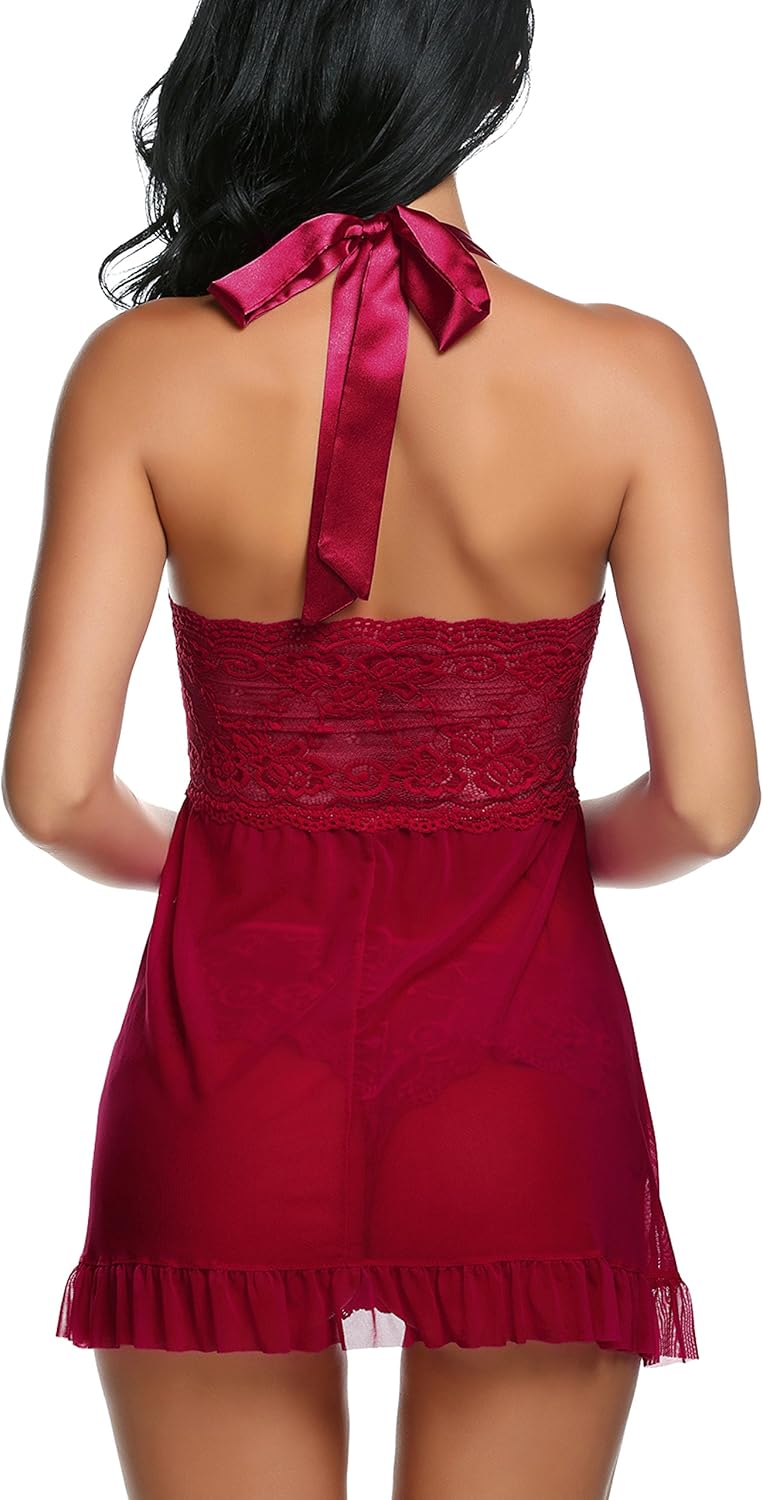 Avidlove Lingerie for Women Lace Babydoll Dress Backless Halter Chemise: Clothing