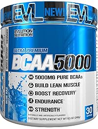 Evlution Nutrition BCAA5000 Powder (30 Servings, Blue Raz) 5 Grams of Premium BCAAs