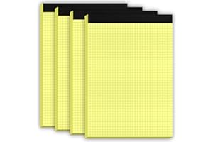 PINJINGPRO 4 Pack Yellow Graph Paper 8.5 x 11.75, 4x4 (4 Squares per inch) Graph Paper Pad 50 Sheets/100 Pages Perforations Grid Paper 8.5 x 11.75 & Sturdy Cardboard for Drawing Designing Blueprint (Blue Lines)
