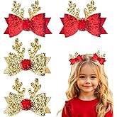 LÉ ÉCLAT 4 Pcs Christmas Hair Clips Xmas Bow Hair Accessories Cute Reindeer Antlers Glitter Sequins Holiday Hairpin Barrettes