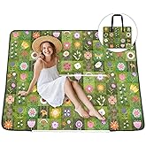 dealzilla Picnic Blanket 60"X78" Waterproof Foldable Outdoor Lawn Quilted Blanket Bag 2 in 1 Camping Machine Washable Concert Picnic Mat Sandproof Backing Blanket for Grass Hiking Beach
