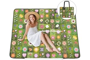 dealzilla Picnic Blanket 60"X78" Waterproof Foldable Outdoor Lawn Quilted Blanket Bag 2 in 1 Camping Machine Washable Concert Picnic Mat Sandproof Backing Blanket for Grass Hiking Beach