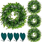 4 Packs Artificial Boxwood Wreaths 12 Inches Faux Greenery Leaves Wreath for Front Doors, Windows, Hanging Wall, Wedding Party, and Home Decorations UltraOutlet Artificial Christmas Garlands