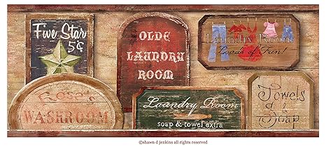 Brewster 418b80974 Wash Room Brown Vintage Laundry Signs