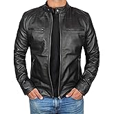 Decrum Mens Leather Jacket - Cafe Racer Style Real Lambskin Leather Jacket Men