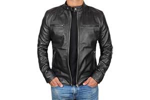 Decrum Mens Leather Jacket - Cafe Racer Style Real Lambskin Leather Jacket Men