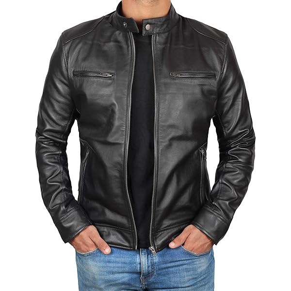 SHOP-DEAL-4U New Mens Leather Jacket Slim Fit Biker Motorcycle