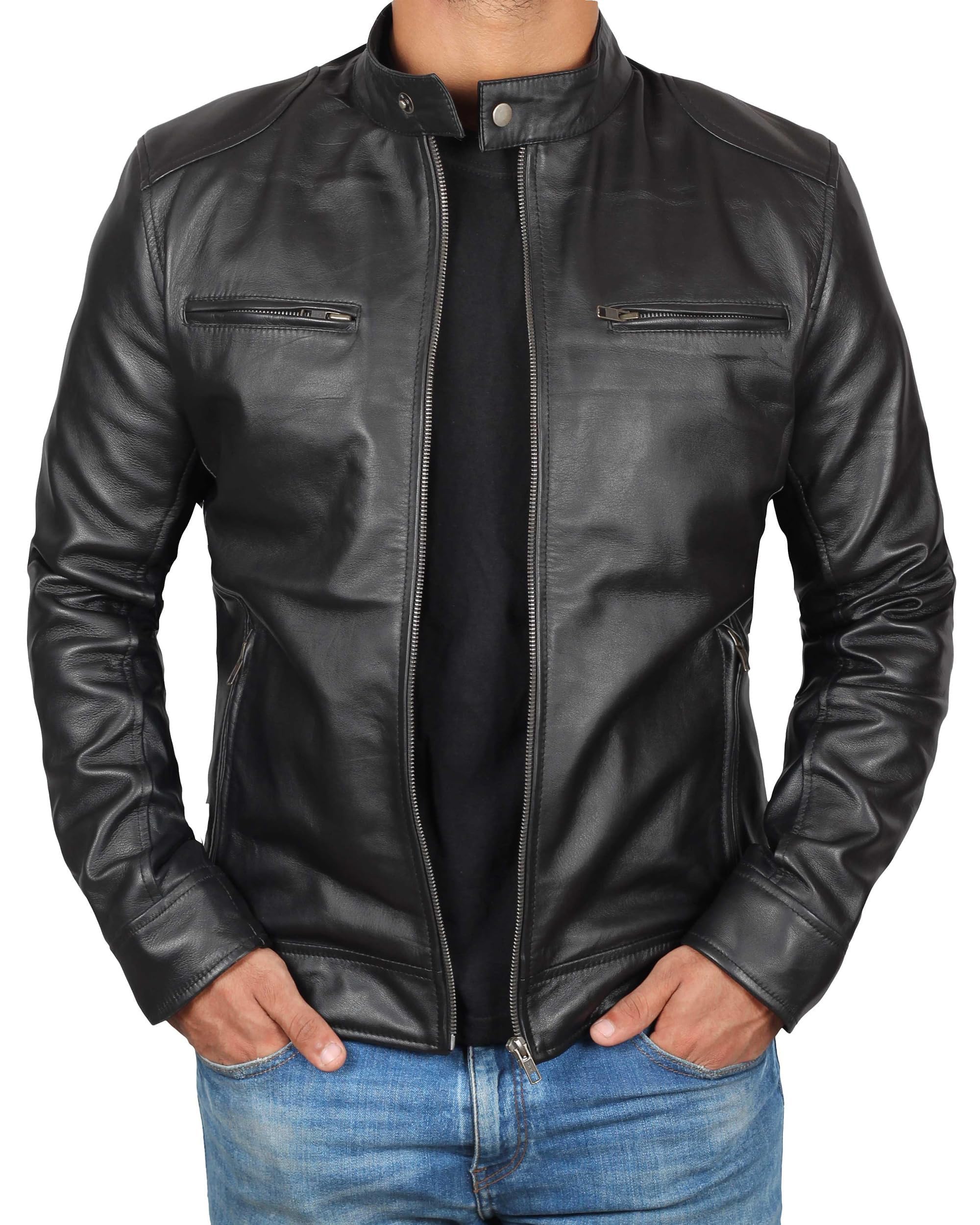 Black Leather Jacket for Men - Café Racer Jacket for Men | Dodge, M