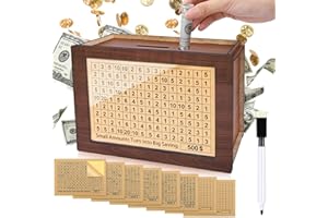 KAXANPI Cash Vault Wooden Savings Box, Reusable Money Saver Box, Cashbox Saving Challenge Box with 8 Saving Goals 10000 5000 3000 2000 1000 500 Dollars for Kids Adults