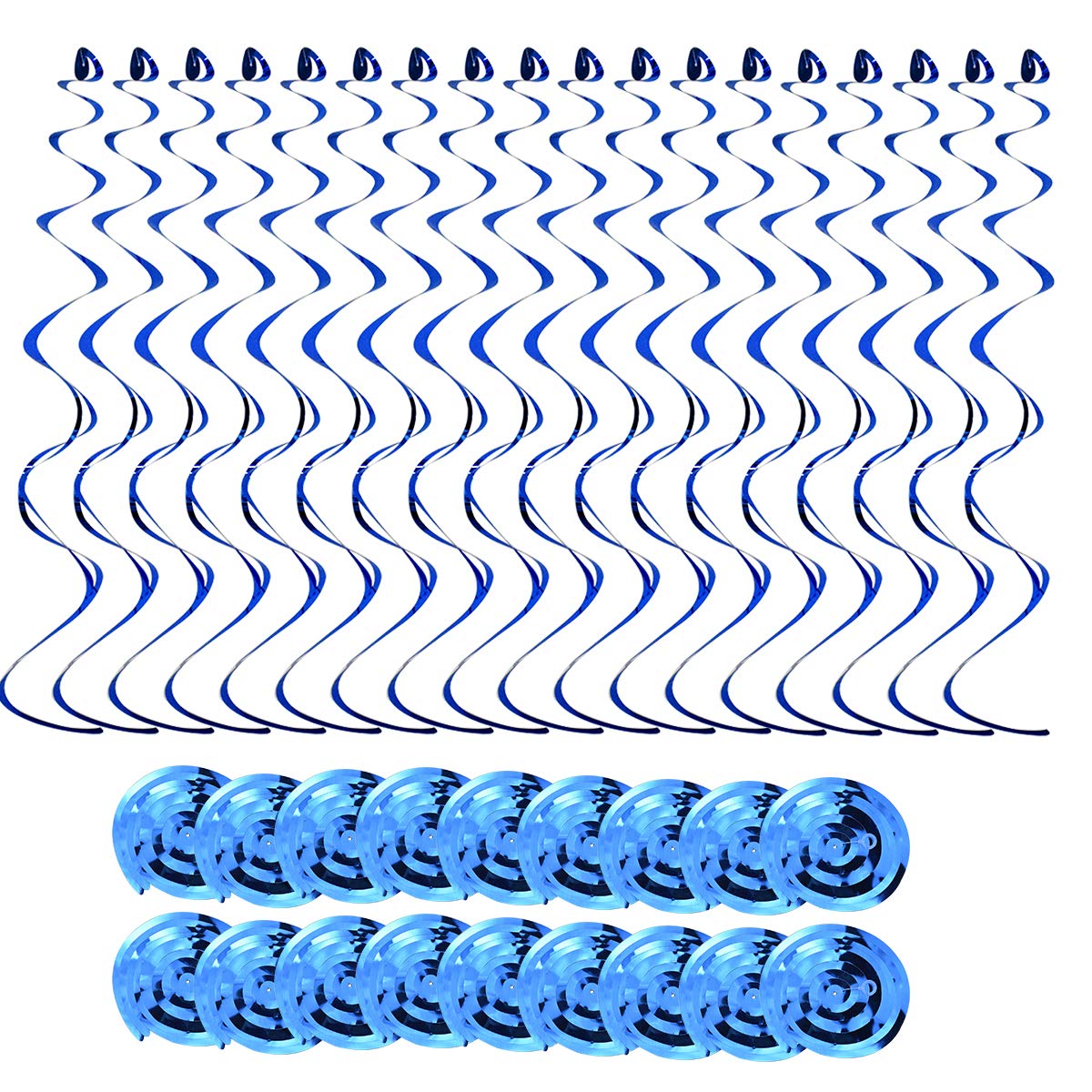 Fodlon 18pcs Swirl Hanging Party Decorations, Blue Swirl Ceiling Decorations, Resuable Spiral Birthday Streamers,Foil Swirl Garland for Baby Shower,Wedding,Christmas,Party Favors Supplies