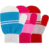 SATINIOR 3 Pairs Toddler Magic Stretch Mittens Little Girls Soft Knit Mitten Baby Boys Winter Knitted Gloves