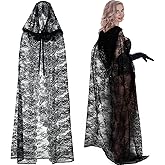 Skicuff Lace Witch Cape for Women Black Vampire Cloak Gothic Costumes Lace Cape for Cosplay Vampire Women Costume Halloween