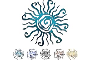 Riverside Designs Wacky Sun Metal Wall Art Indoor/Outdoor Decor - 24" Teal Rust Proof Wall Sculpture - Made in USA - Ideal for Bedroom, Garden, Home, Patio and Farmhouse