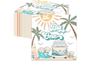 VETWO Surfing 1st Birthday Party Paper Napkins 60 Pcs Surfing The Big One Disposable Paper Napkins for Hawaiian Palm Tree Retro Summer Beach Wave Theme Boy Surfing Baby Shower Party Decorations Supplies