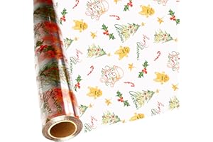 SYOGUA Clear Cellophane Wrap with Christmas Designs, 100 Ft x 17 In Large Cellophane Roll Christmas Cellophane Paper for Gifts, Baskets, Treats, Candies, Favors, Decoration