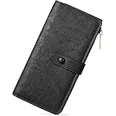 BOSTANTEN Womens Leather Wallets RFID Blocking Large Capacity Trifold Card Holder Ladies Phone Clutch Grey Black