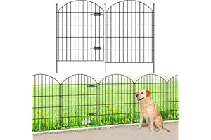 FOREHOGAR Metal Garden Fence with Gate 36in (H) x 18.7ft (L), 1 Gate+7 Panels Dog Fence Border Fence Animal Barrier, No Dig Garden Fencing for Yard Flower Bed Lawn Patio Outdoor,ECG3508,Black