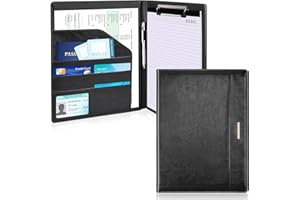 Meiikun Portfolio PU Leather Padfolio, A4 File Folder Clipboard, Letter Document Holder with Card Pockets for Resume Intervie